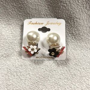 Unique set of floral/pearl earrings. Costume jewelry